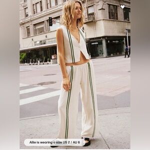 Princess Polly Linen White and Green Vest and Wide Leg Pants Set